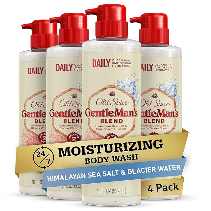 Old Spice GentleMan's Exfoliating & Moisturizing Body Wash for Men, 24/7 Shower Fresh with Long Lasting Scent, Himalayan Sea Salt + Glacier Water Scent, 18 oz (Pack of 4)