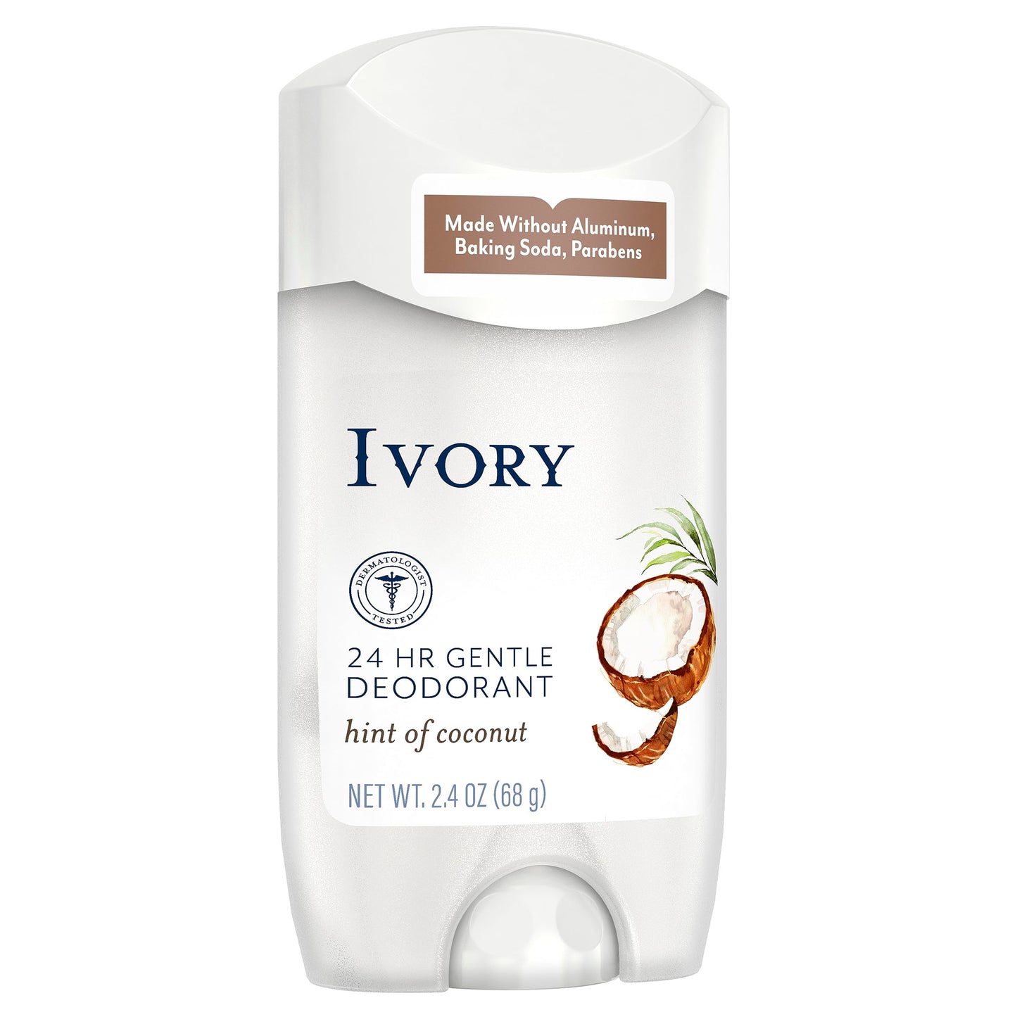 Ivory Deodorant, Hint of Aloe, Made without Aluminum and Baking Soda, 2.4 oz, Pack of 4