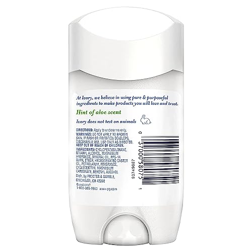 Ivory Deodorant, Hint of Aloe, Made without Aluminum and Baking Soda, 2.4 oz, Pack of 4