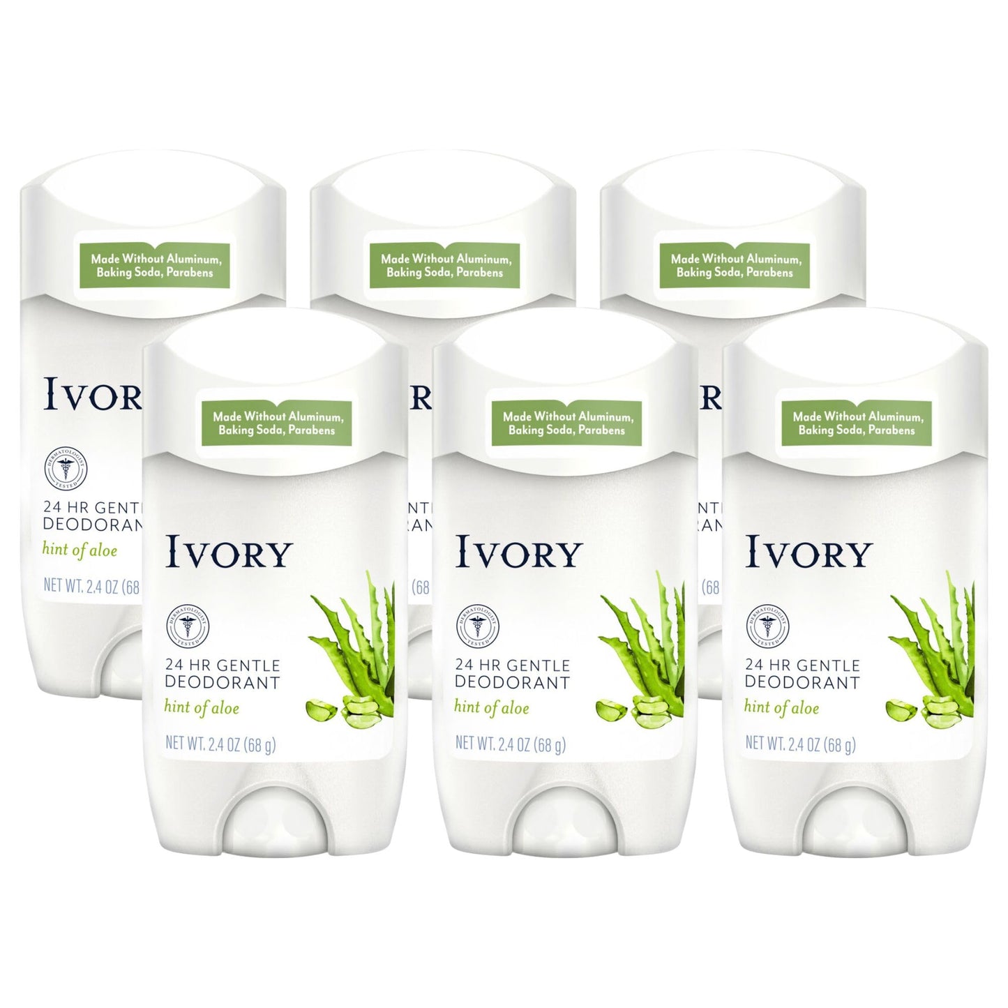 Ivory Deodorant, Hint of Aloe, Made without Aluminum and Baking Soda, 2.4 oz, Pack of 4