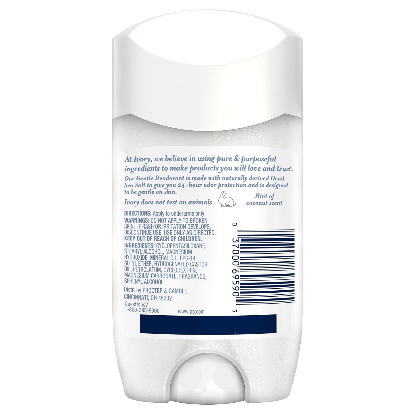 Ivory Deodorant, Hint of Aloe, Made without Aluminum and Baking Soda, 2.4 oz, Pack of 4