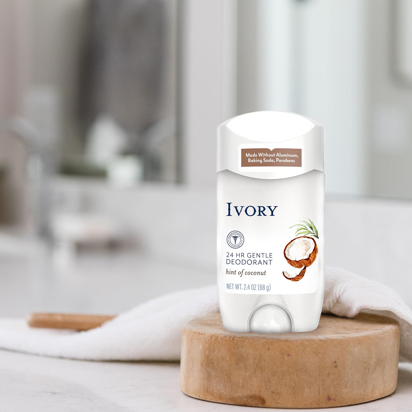 Ivory Deodorant, Hint of Aloe, Made without Aluminum and Baking Soda, 2.4 oz, Pack of 4